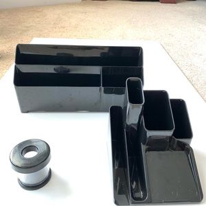 Set of 3 Office Desk Stationary Black